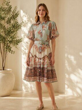 Sage Brown Floral Mini Dress